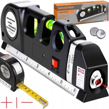 POZIOMICA LASEROWA LED Z MIARKĄ 250CM 3 LIBELKI