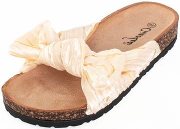 7216 БЕЖЕВЫЕ ПРОБКОВЫЕ ТАПОЧКИ С ПРОФИЛЬНЫМ БАНТОМ 38