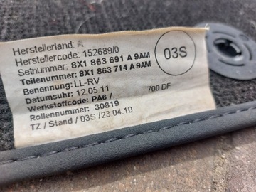 AUDI A1 DYWANIKI PODŁOGI WYCIERACZKI 8X0864450 8X1863691A EUROPA KOMPLET