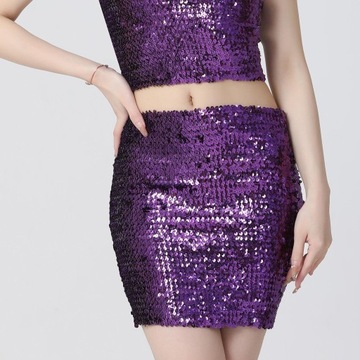 Módne dámske dievčenské sukne Mini flitre krátke fialové
