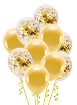 BALONY złote z KONFETTI 10 szt
