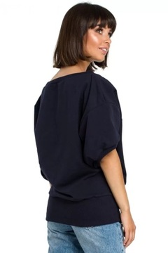 B079 Bluza z Kimonowymi Rękawami Granatowa L/XL