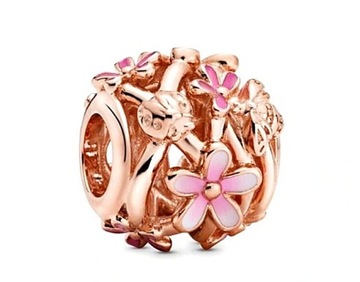 CHARMS ZAWIESZKA STOKROTKI KWIATY PAVE ROSE
