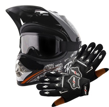 ZESTAW KASK CROSS QUAD BMX DZIECIĘCY RĘKAWICE GOGLE S GRATIS KOMINIARKA