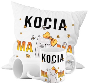 ZESTAW KUBEK+PODUSZKA KOCIA MAMA KOTY ŻART PARODIA
