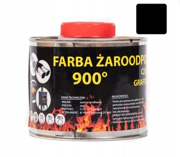 FARBA ŻAROODPORNA LAKIER DO KOMINKA PIECA RUR TŁUMIKA 0,5L DO 900°C CZARNA