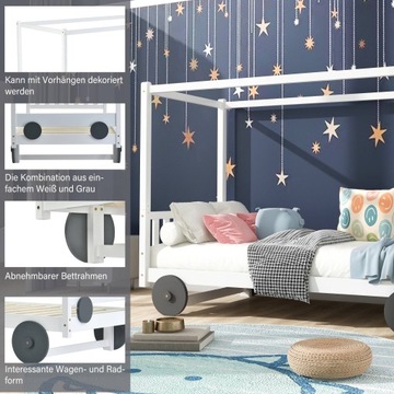 Łóżko drewniane łóżko samochodowe 90x200 Biały