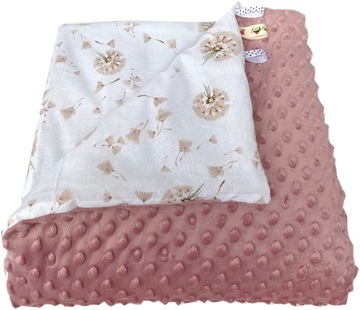 LaMinia Koc Kocyk Minky Przedszkolaka 100x135 PUDROWY RÓŻ + WZORKI