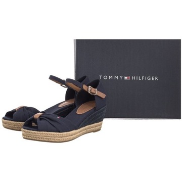 Buty Sandały Damskie Tommy Hilfiger Basic Open Toe Mid Wedge Granatowe