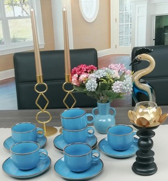BOGUCICE RUSTIC BLUE 6 x ЧАШКИ 260 МЛ + Блюдца BLUE ELEGANT