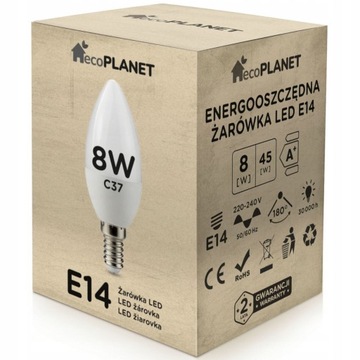 Żarówka LED E14 8W świeczka 655lm ciepła