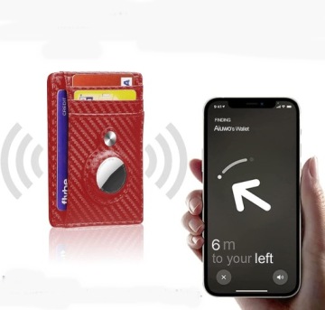 КРАСНЫЙ БУМАЖНИК ИЗ ЭКО КОЖИ CARBON SLIM RFID AirTag