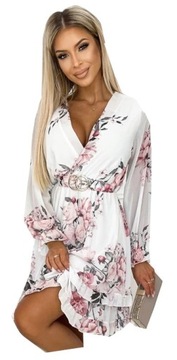 Sukienka damska elegancka w kwiaty print pasek