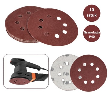 PAPIER ŚCIERNY 125 KRĄŻKI SAMOPRZYLEPNE NA RZEP Z OTWORAMI SZLIFIERKI P40