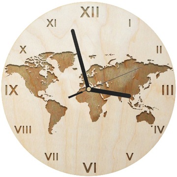 Ekologiczny zegar ścienny MAPA ŚWIATA 29cm PREZENT