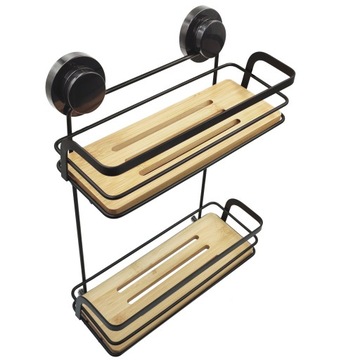 WISZĄCA PÓŁKA ŁAZIENKOWA LOFTOWA NA PRZYSSAWKI BAMBUS + METAL 2 PÓŁKI