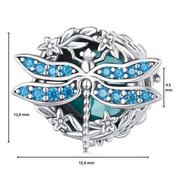 G494 Ważka kryształ charms koralik srebro 925
