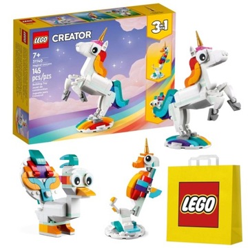 LEGO Creator 3w1 Zestaw Magiczny Jednorożec 31140 Bajkowy Świat +Torba LEGO