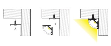 Угловой светодиодный профиль, белый, угловой, 2 м, с опаловым абажуром + 4 торцевых заглушки, КОМПЛЕКТ