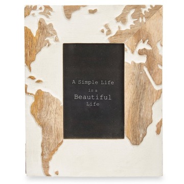 RAMKA NA ZDJĘCIE 10 x 15 CM, DREWNO MANGO, MAPA ŚWIATA