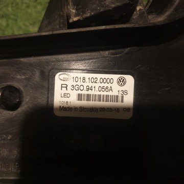 HALOGEN PRAWY LED VW PASSAT B8 3G0941056A