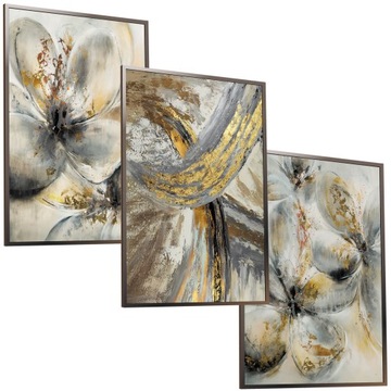 50x40 ZESTAW OBRAZY W RAMIE PLAKATY RAMKA SZTUKA SZARE KWIATY NATURA BOHO