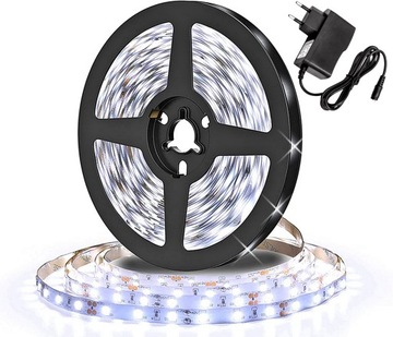 WODOODPORNA TAŚMA LED RGB SMD 5M BIAŁA ZIMNA PILOT DO REGAŁU PÓŁKI SZAFKI