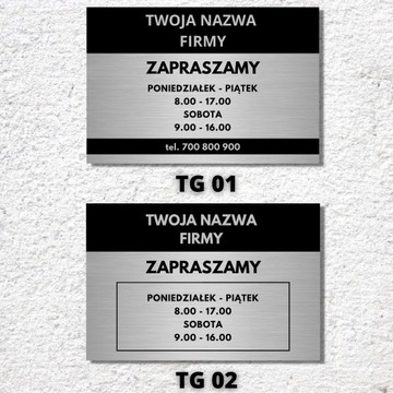 TABLICZKA ZAPRASZAMY GODZINY OTWARCIA OTWARTE UV NAZWA FIRMY CZYNNE W GODZ