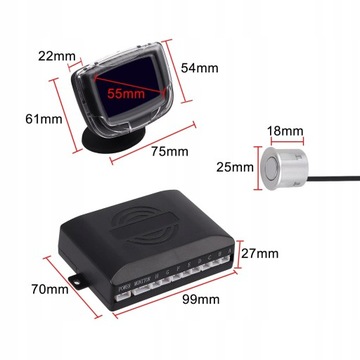 Czujniki cofania - 8x do przodu i tyłu czarny wyświetlacz LCD