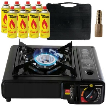 ТУРИСТИЧЕСКАЯ ГАЗОВАЯ ПЛИТА С КАРТРИДЖЕМ, ПОРТАТИВНАЯ, ПОЛЕВАЯ + 8 ГАЗОВЫХ КАРТРИДЖЕЙ