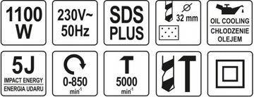 МОЛОТОК YATO С МАСЛЯНЫМ ОХЛАЖДЕНИЕМ SDS PLUS 5J