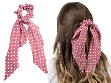 РОЗОВЫЙ шарф и резинка для волос в горошек
