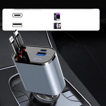 автомобильное зарядное устройство 120 Вт адаптер USB-C LIGHTING 4в1 со штекером прикуривателя