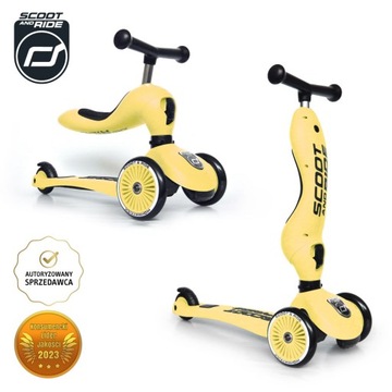 SCOOTANDRIDE Highwaykick1 Lemon - Hulajnoga i Jeździk 2w1 dla dzieci 1-5