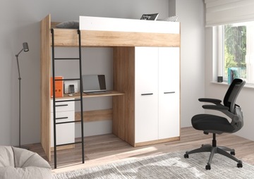 Hi5 UNI sonoma jasna/biały łóżko piętrowe