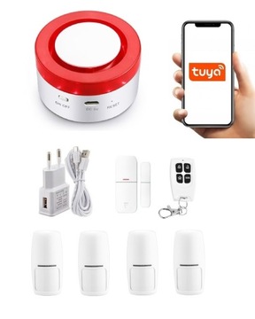 BEZPRZEWODOWA SYRENA ALARMOWA WiFi TUYA SMART PO POLSKU + 4xPIR