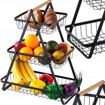 3-ЯРУСНАЯ КОРЗИНА ДЛЯ ФРУКТОВ, ЧЕРНЫЙ ЦВЕТ, ПОДСТАВКА, МЕТАЛЛИЧЕСКАЯ КОРЗИНА