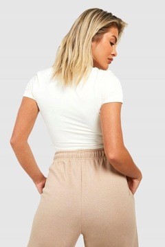 Boohoo mvl body krótki rękaw ecru stringi gładkie XL NG2