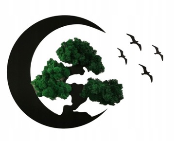 Drzewko szczęścia bonsai mech chrobotek półksiężyc + ptaki