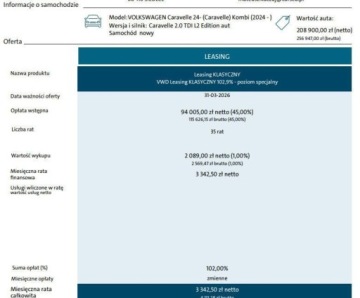 Volkswagen Caravelle T6 2025 Volkswagen Caravelle 2.0 TDI 170 KM Automat r.o. 3500 mm 2.0 Diesel 170KM, zdjęcie 1