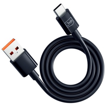 Черный силиконовый кабель USB-A — C, 60 Вт, 3 А, 1,2 м — 3 мк, Hyper Cable