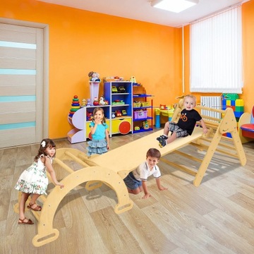 Wolnostojące ściany wspinaczkowe dla dzieci 4 w 1 drewniane rusztowanie