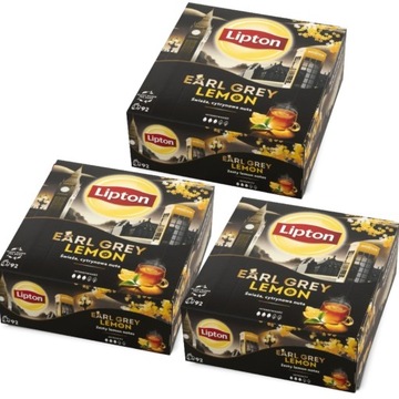 Zestaw Lipton herbata czarna ekspresowa EARL GREY LEMON 3x92 torebki