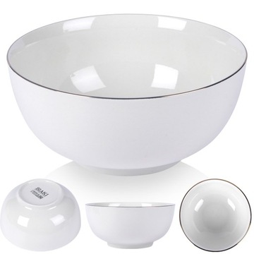 Miska PORCELANOWA biała złota na sałatki przekąski ramen zupę potrawy 1,5L