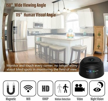 Мини-беспроводная WIFI SMART-камера 1080P, черная