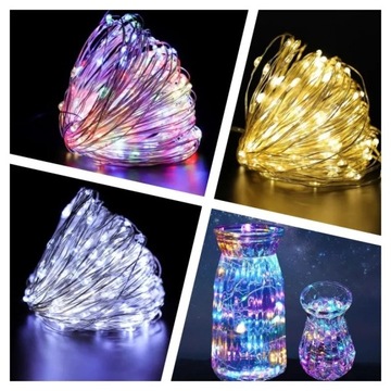 ПРОВОДНЫЕ СВЕТИЛЬНИКИ 20 светодиодов НА БАТАРЕЯХ ТЁПЛЫЙ БЕЛЫЙ 2 м 20 лампочек