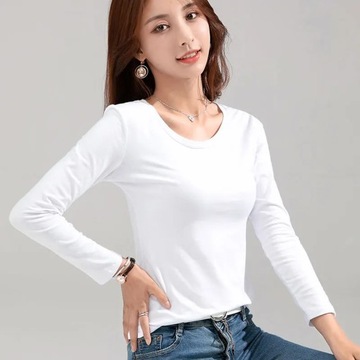 Slim Pure Cotton 95% Kobiety T-shirt Długi rękaw dla kobiet cienkie białe