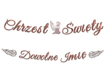 BANER ANIOŁ GIRLANDA CHRZEST ROSE GOLD z IMIENIEM