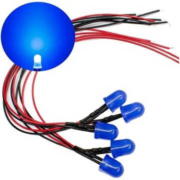 DIODY LED 12V 10mm NIEBIESKIE MAT - przewody długość 20cm | komplet 5 SZT
