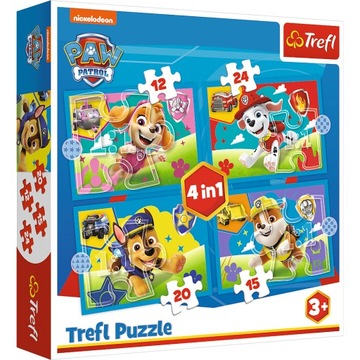 PSI PATROL BIEGNĄCE PIESKI PUZZLE 4w1 TREFL 71 elementów 4 układanki 3 +